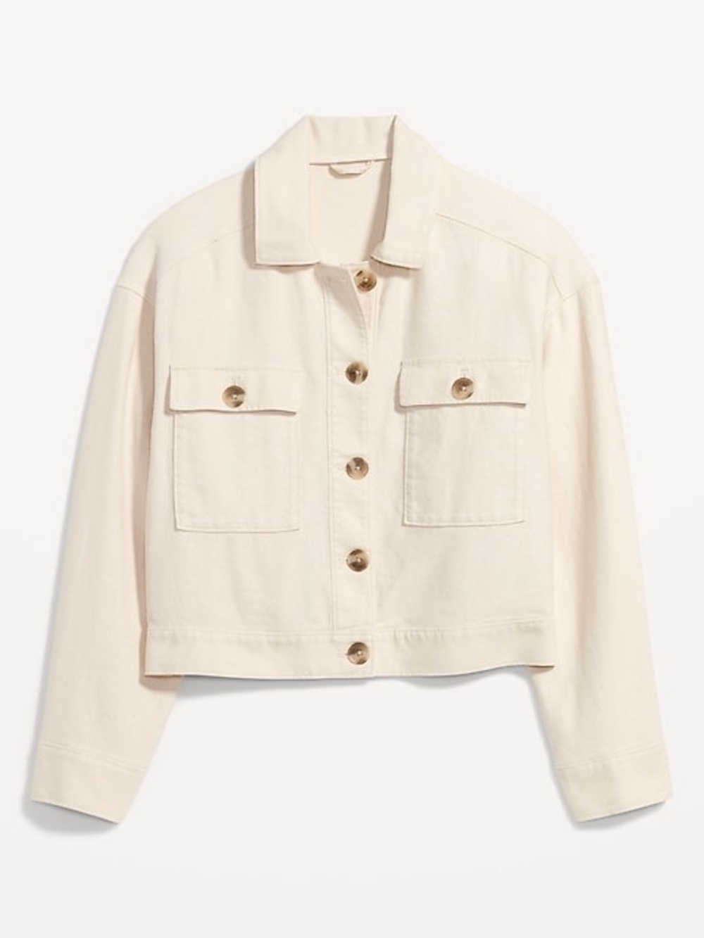 Old Navy Linen-Blend Cropped Utility Jacket in Cream Women’s Size Medium